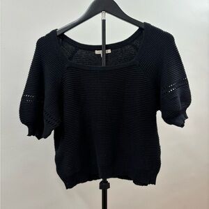 506. Skies Are Blue Black Short-Puffy Sleeve Square Neck Knit Sweater